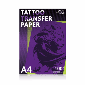 Tattoo transfer paper package with lion design, 100 sheets, A4 size.