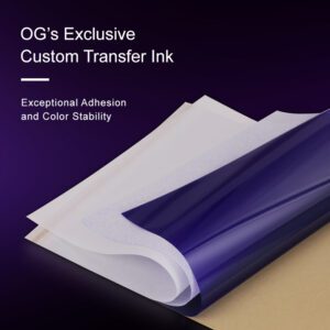 Custom transfer ink sheets with text: "Exceptional Adhesion and Color Stability."