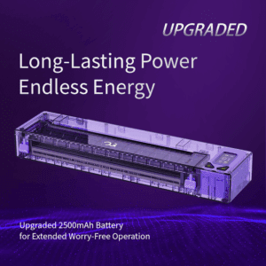 Purple portable printer with text: "Upgraded Long-Lasting Power Endless Energy."