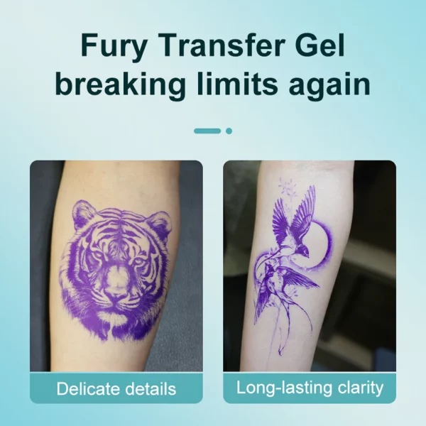 Two arms with detailed temporary tattoos: tiger and bird designs.