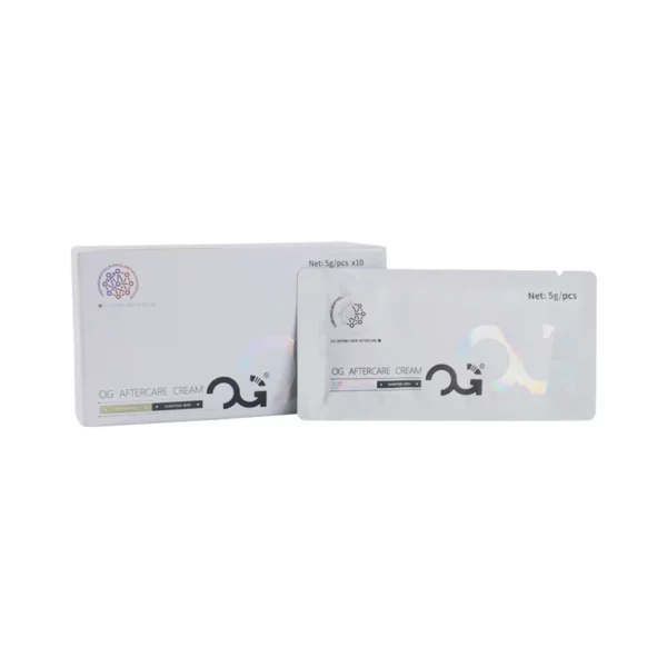 Box and sachet of OG Aftercare Cream, 5g each.