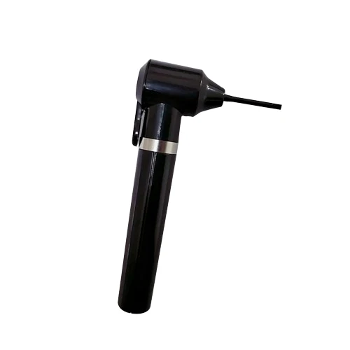 Black otoscope with a long handle and cone-shaped tip.