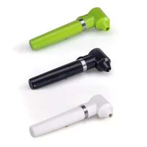 Three dental handpieces in green, black, and white.