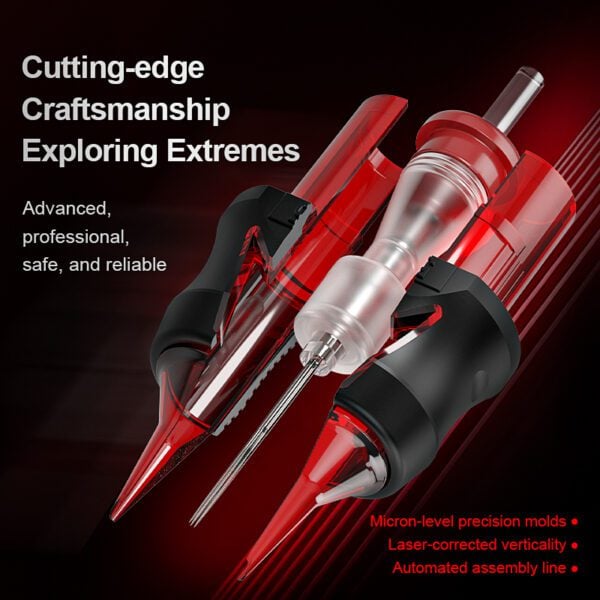 Red and black precision tool with text about craftsmanship and reliability.